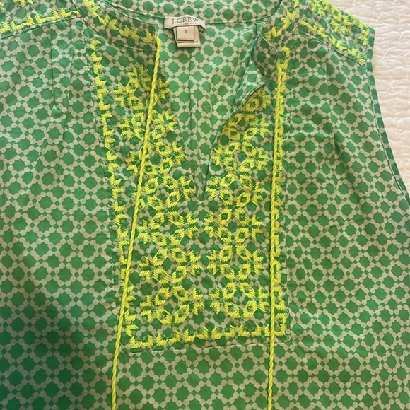 J. Crew Green Patterned Top with Yellow Accents - Picture 2 of 5